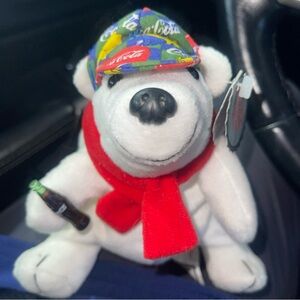 1998 #0167 Coca-Cola Polar Bear Bean Bag Plush Coke Bottle Hat Red Scarf, Vintge